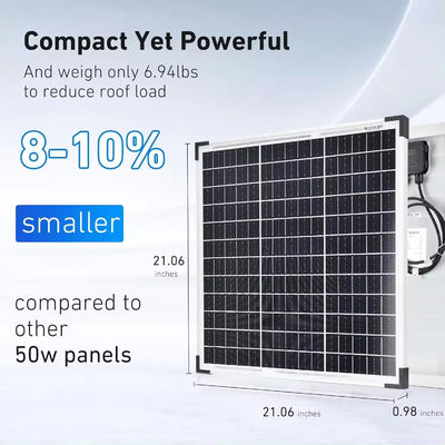 50W 60W একক স্ফটিক পিভি প্যানেল সৌর কোষ সিলভার ফ্রেম শক্তিশালী বাতাসের জন্য দ্বি-পরিচ্ছন্ন স্বচ্ছ গ্লাস তুষারপাত কঠোর জলবায়ু